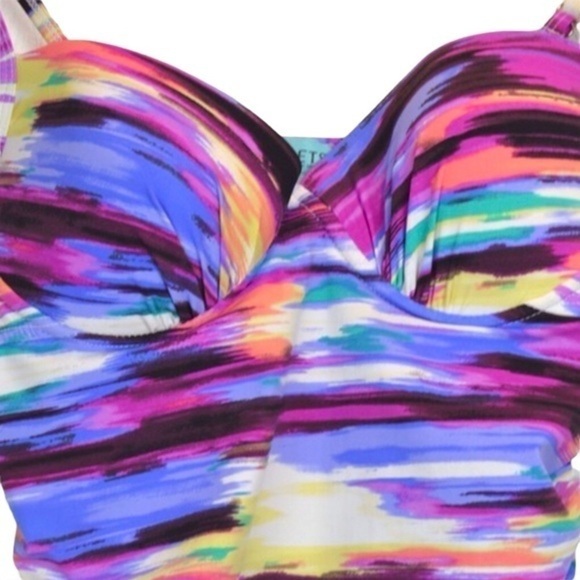 Assets Push-Up Multicolor Striped Tankini Ruched Sides Size Small Bodycon - Picture 3 of 9